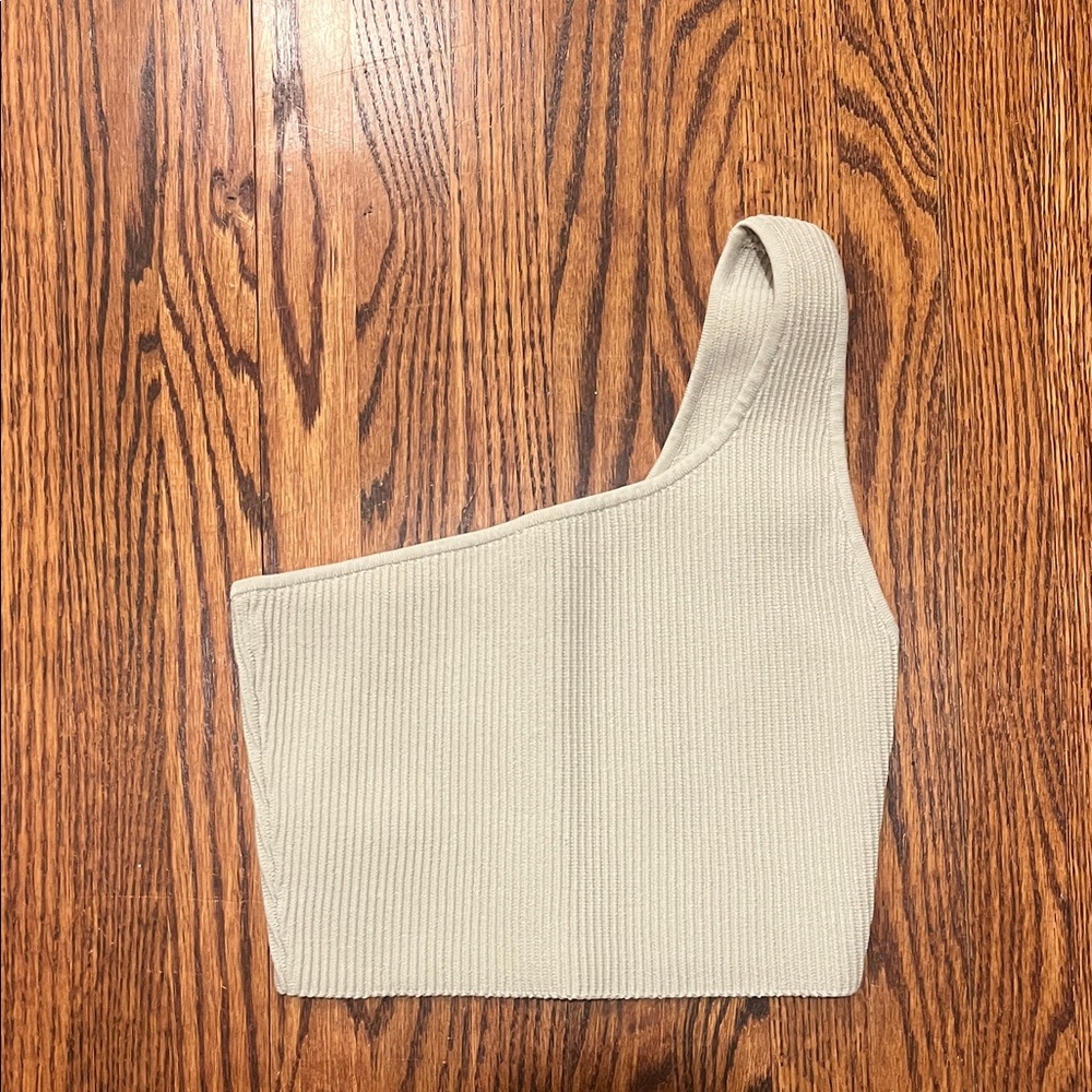 Babaton Cream Ribbed One-Shoulder Top Babaton Sculpt Knit